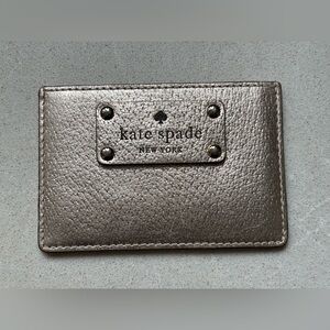 Kate Spade Card Case Holder Gold Pewter Minimalist Luxury